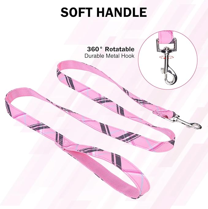 Dog Collar and Leash Set for Small Dogs, Adjustable Soft Puppy Collar with Quick Release Buckle, 5FT Heavy Duty Nylon Matching Leash for Boy Girl Chihuahua, Yorki, Bulldog, Pink S