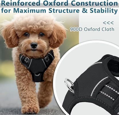 BARKBAY Dog Harness No Pull Oxford with ID Tag Pocket - Heavy Duty, Reflective, Easy Control for Large Dogs(Black Oxford,XS)