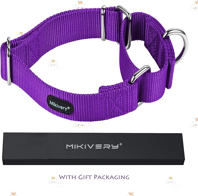 Mikivery Martingale Dog Collar Nylon Adjustable and Safety Training Colourful Comfortable Metal Buckle Pet Collars for Small Medium and Large Dogs(Purple 1,M)