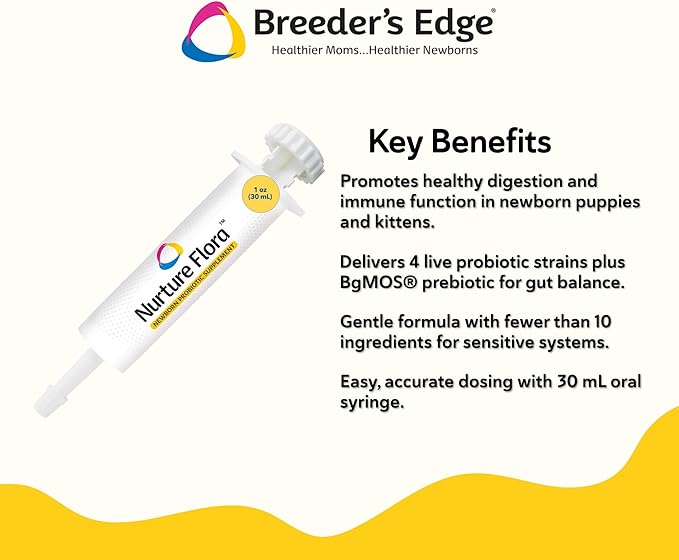 Revival Animal Health Breeder's Edge Nurture Flora for Puppies & Kittens | Colostrum Supplement for Puppies & Kittens | Protein & Vitamins & Minerals | Easy to Digest | 30ml Easy to Administer