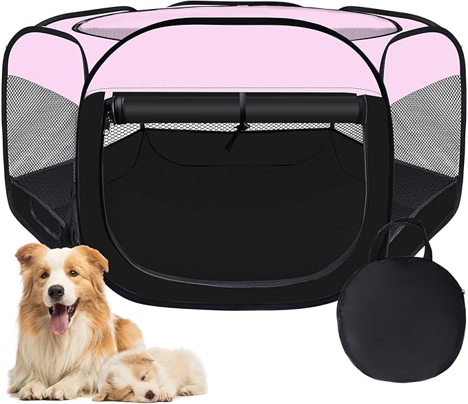 Dog Cat Playpen,Portable Pet Puppy Playpen,Rabbit Puppy Dog Play Pen for Indoors,Dogs Tent for Indoor Cats,Kitten Playpen,Collapsible Small Cats Crate Cage for Small Dogs with Carrying Case(Pink, M)