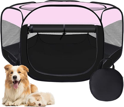 Dog Cat Playpen,Portable Pet Puppy Playpen,Rabbit Puppy Dog Play Pen for Indoors,Dogs Tent for Indoor Cats,Kitten Playpen,Collapsible Small Cats Crate Cage for Small Dogs with Carrying Case(Pink, M)