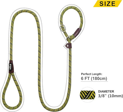 Fida Durable Slip Lead Dog Leash, 6 FT x 3/8" Heavy Duty Comfortable Strong Rope Slip Lead for Small Dogs and Puppies, No Pull Pet Training Leash with Highly Reflective (3/8", Yellow)