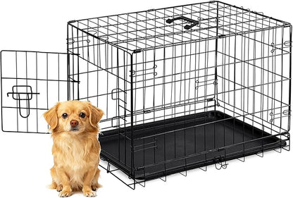 Dog Crate - 24 Inch Small Single Door Portable Puppy Dog Cage, Metal Wire Pet Kennel with Secure Lock, Leak-Proof Pan Tray, Foldable Design for Small Dog Indoor Training and Outdoor Trave