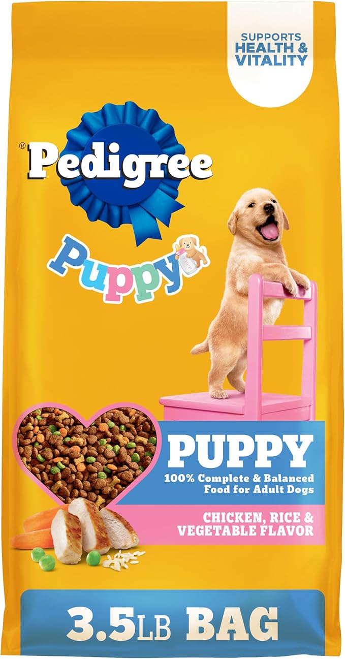 Pedigree Dry Puppy Food, Puppy Dry Food with Chicken, Rice, and Vegetable Flavor, 3.5 lb. Bag