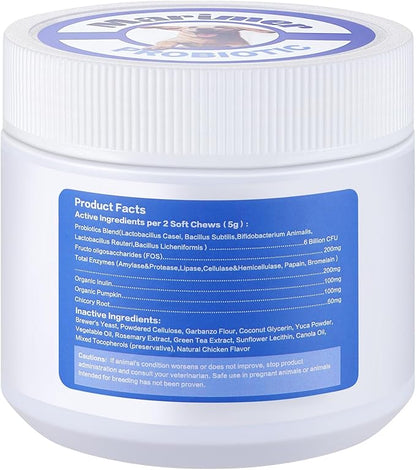 MARIMER Probiotic Chews for Dogs – 6 Billion CFU Probiotics with Enzymes, Organic Pumpkin & Inulin – Digestive & Immune Support Soft Chews – Chicken Flavor – 100 Count – for Dogs