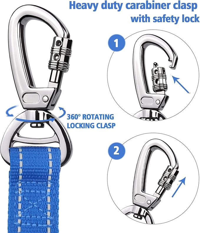 Heavy Duty Dog Leash for Large Dogs, 4-6FT Traffic Padded 2 Handles for Extra Control, Strong Shock Absorbing Bungee with Car Safety Buckle, Reflective for Night Walking