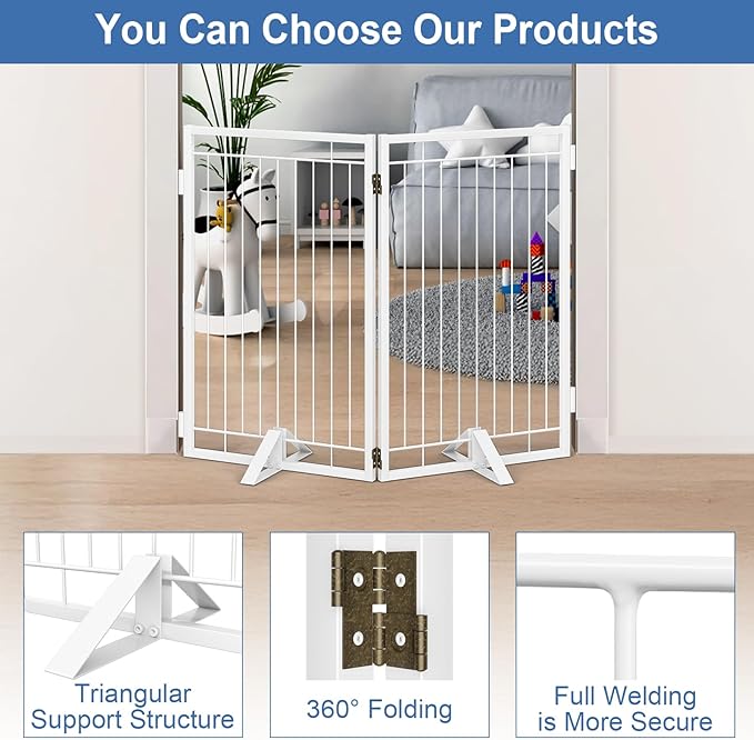 Metal Free Standing Dog Gate with Cat Door for Indoor/Outdoor,40" Extra Wide Foldable Pet Gate,32" Tall Foldable Indoor Dog Fence for Large Openings Stairs,Deck,Yard,Doorways(2 Panels,White)