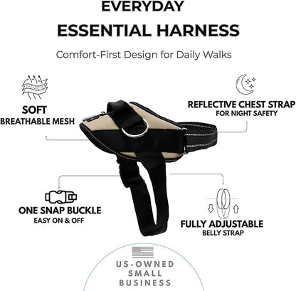 ShawnCo Essential Dog Harness, No-Pull Pet Vest with 3 Leash Clips, No Choke, Reflective, Adjustable and Padded, for Easy Walking and Training for Small, Medium and Large Dogs (Driftwood, S)