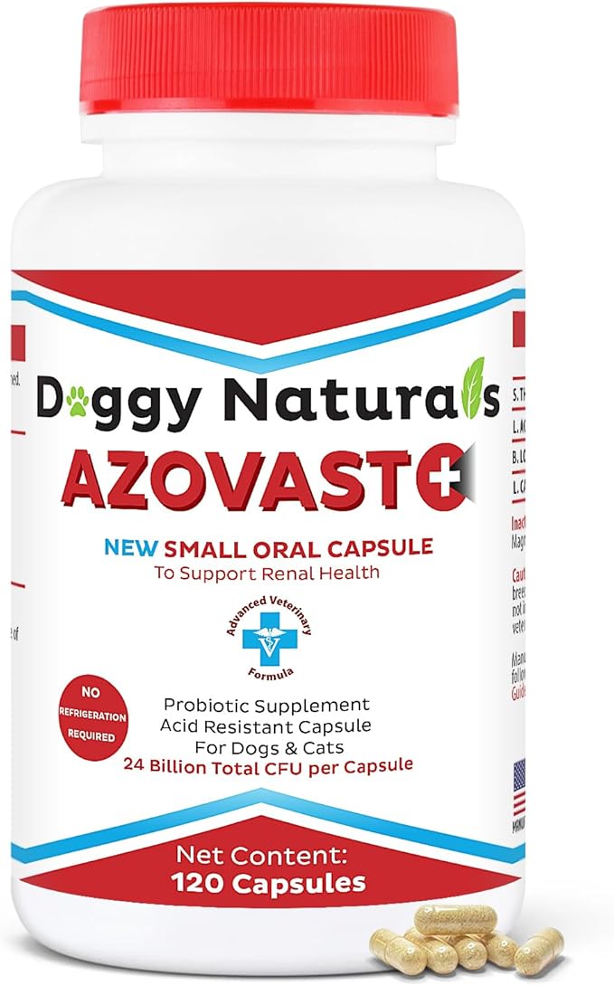 Azovast Plus Kidney Probiotic Supplement for Dogs Cats -24 Billion CFU- NO Refrigeration Required, Help Support Kidney Function, CKD, Manage Renal Toxins, Renal Kidney Support for Pet(U.S.A)(120 Caps)