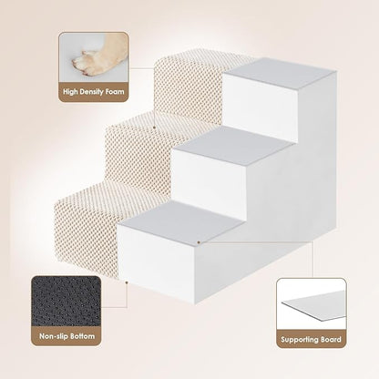 EHEYCIGA Dog Stairs for Small Dogs 13.5" H, 3-Step Dog Steps for Couch Sofa and Chair, Pet Steps for Medium Cats, Non-Slip Balanced Pet Ramp Indoor, Beige
