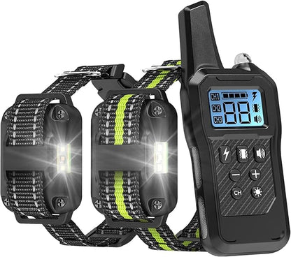 FunniPets Dog Shock Collar 2 Pack - Dog Training Collar with Remote IP65 Waterproof E Collar for Dogs Training with Shock Vibrate Beep and Light Modes for Small Medium Large Dogs