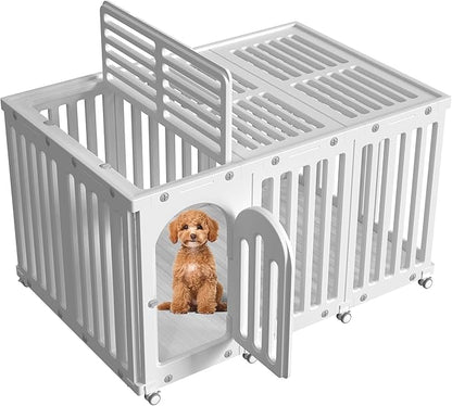 Dog Playpen with Door & Cover Top, Fence Panel Puppy Playpen, Room Dog Crate, Pet Playpen for Small & Medium Dogs, Puppy Play Pen for Indoors & Outdoor (50" L x 35" W x 30" H)