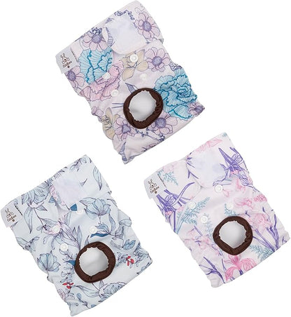 CuteBone Dog Diapers Female Washable Small Medium Large 3 Pack Reusable Doggie Diapers Puppy Period Pants for Doggy Heat Cycle Peeing D36M