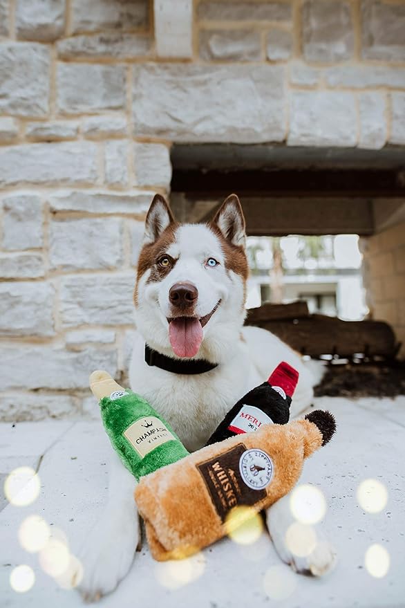 ZippyPaws Happy Hour Crusherz- Interactive Dog Toys to Keep Them Busy, Squeaky Plush Toy for All Breeds, Gift for Small, Medium, & Large Dogs, Drink Themed Crinkle Water Bottle Toy- 3-Pack of Spirits