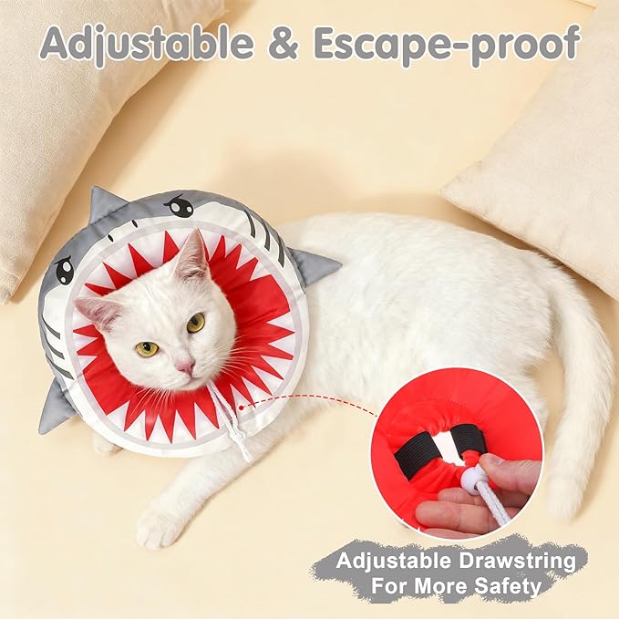 BEAUTYZOO Cat Cone Collar Soft, Cat Donut Recovery Collar after Surgery to Stop Licking, Kitten E Collars Neck Pillow Cone for Cats, Adjustable Elizabeth Pet Collars for Puppy Small Dogs, Grey Shark M