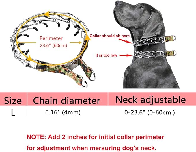 Prong Collar for Large Dogs, Dog Pinch Collar,Dog Choker Collar,High Strength Quick Release Metal Buckle,Comfort Rubber Tips,for Large Dogs (4.0mm, 23.6-Inch, Camouflage Green)