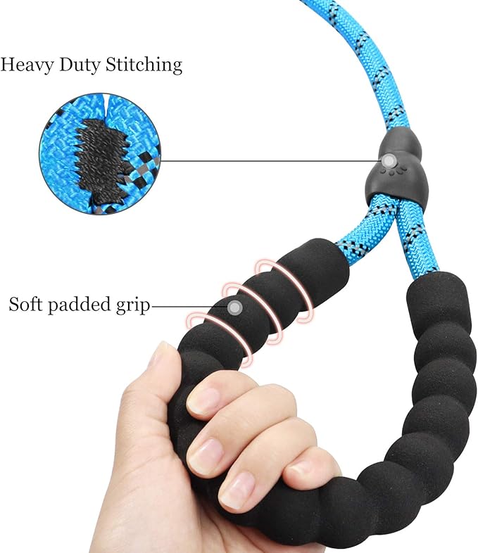 TagME 6ft Slip Dog Lead, No Pull Reflective Training Leash with Padded Handle, Professional Rope P-Leash for Small Medium Large Dogs, Heavy Duty Correction Lead for Walking & Training (Blue)