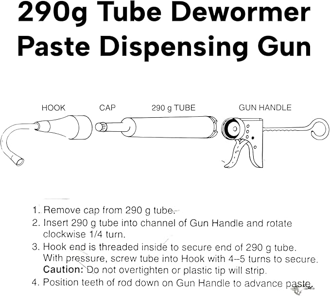 LBH MARKET Cattle Dewormer Paste Applicator Gun, Metal, 290g Tube Compatible, Heavy-Duty, with Dewormer Comparison Chart, 220 lb Dose Per Trigger Works with Safeguard 290 gram Tube