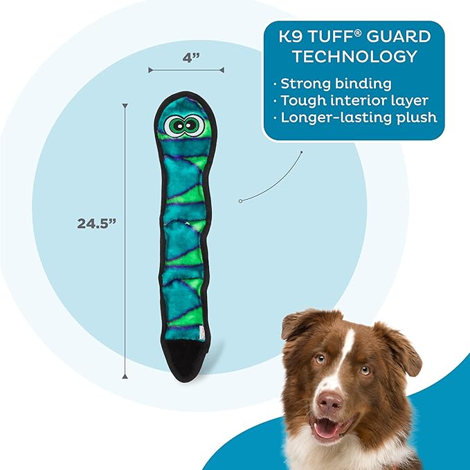 Outward Hound Durablez Large Snake Stuffing-Free Squeaky Plush Dog Toy for Puppies & Dogs - Interactive, Soft Yet Tough, No Mess, Jumbo Squeaker, Long-Lasting Play, 24.5 inch, Blue