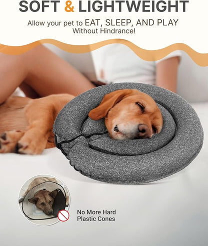 MIDOG Dog Cone Collar for Large Medium Dogs, Soft Inflatable Dog Cone Alternative After Surgery, Adjustable Protective Recovery Cone - Patented Alternative E Collar Does Not Block Vision (Gray,M)
