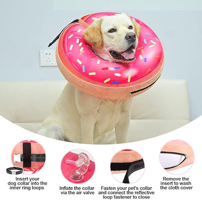 BEAUTYZOO Dog Cone Alternative After Surgery for Large Medium Small Dogs, Soft Inflatable Cone Collar for Dogs Cats, Dog Neck Donut E Collar Dogs Recovery Collar to Stop Licking, Strawberry Pink, XL