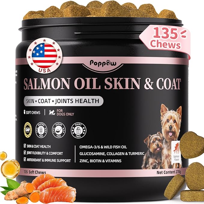 Salmon Oil for Dogs Skin & Coat, 13 in 1 Wild Alaskan Fish Oil for Dogs - Omega 3 EPA & DHA & ALA Fatty Acids, Dog Allergy Relief Chews, Joint & Immune Support,135 Count, Salmon Flavor, Soft Chews