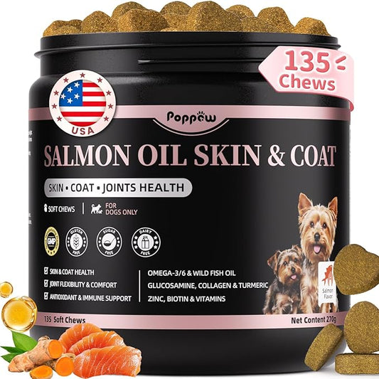 Salmon Oil for Dogs Skin & Coat, 13 in 1 Wild Alaskan Fish Oil for Dogs - Omega 3 EPA & DHA & ALA Fatty Acids, Dog Allergy Relief Chews, Joint & Immune Support,135 Count, Salmon Flavor, Soft Chews