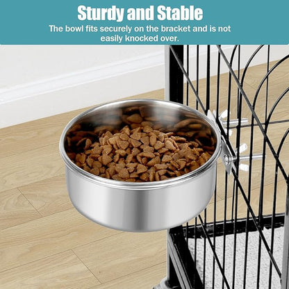 Dog Bowl Stainless Steel Pet Hanging Food Water Bowl Cage Feeding Cup Feeder for Dogs Cats Rabbits Birds Small Animal (Large)