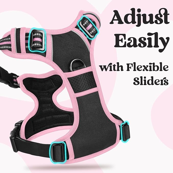 rabbitgoo Dog Harness Small Sized, No Pull Pet Harness with 3 Buckles, Adjustable Soft Padded Vest with Control Handle, Walking Reflective Pet Vest for Small Dogs, Black & Pink, S