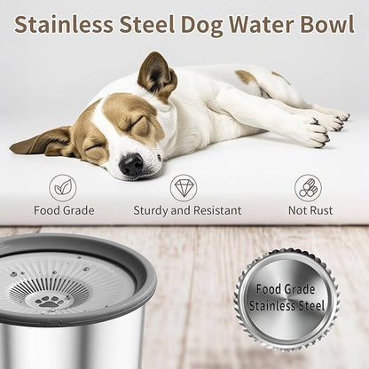 2.5L Dog Water Bowl 101oz Stainless Steel Water Bowls for Dogs No Splash Pet Water Dispenser with Non-Slip Base for Dogs and Cats 2.5L+2 Filters
