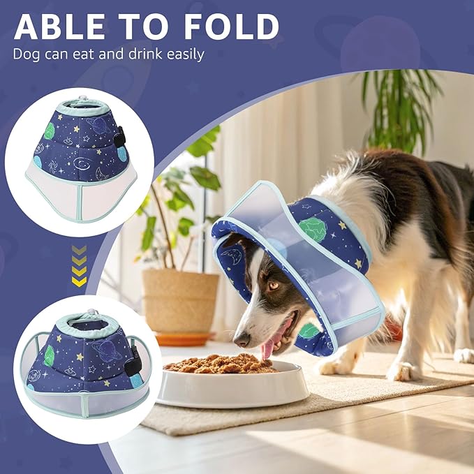 SCENEREAL Dog Cone for Dogs After Surgery, Adjustable Cone Collar Alternative to Stop Licking for Wound Care, Spay, Neuter, Soft Recovery Cone E-Collar Neck Collar for M L Size Dogs, Planet M