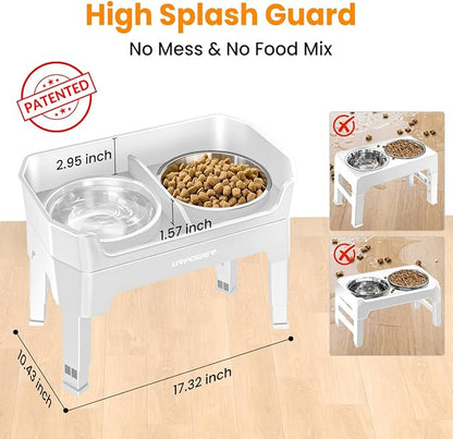 URPOWER 3-in-1 Elevated Dog Bowls - Mess Proof Double Deck 4 Height Adjustable Raised Stand with 2 Stainless Steel Food Bowls & Licking Plate for Small, Medium & Large Dogs