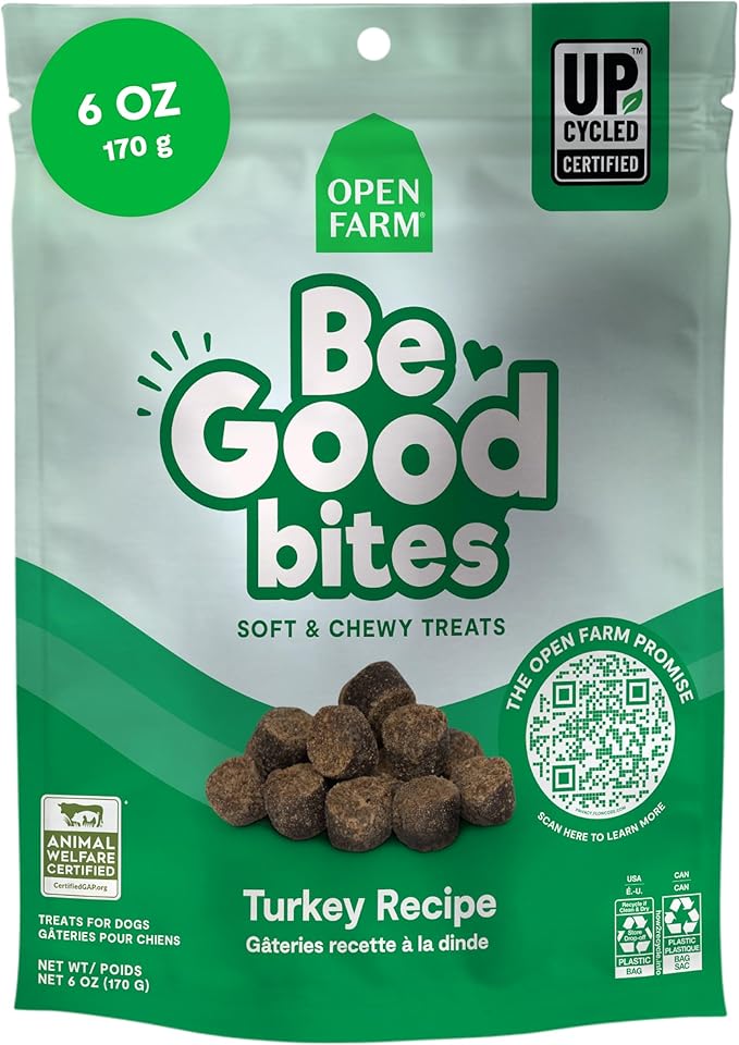 Open Farm, Be Good Bites, Soft Dog Training Treats, Small & Chewy, Made with Ethically & Sustainably Sourced Ingredients, Non-GMO Fruits & Grains, Turkey Recipe, 6oz Pouch