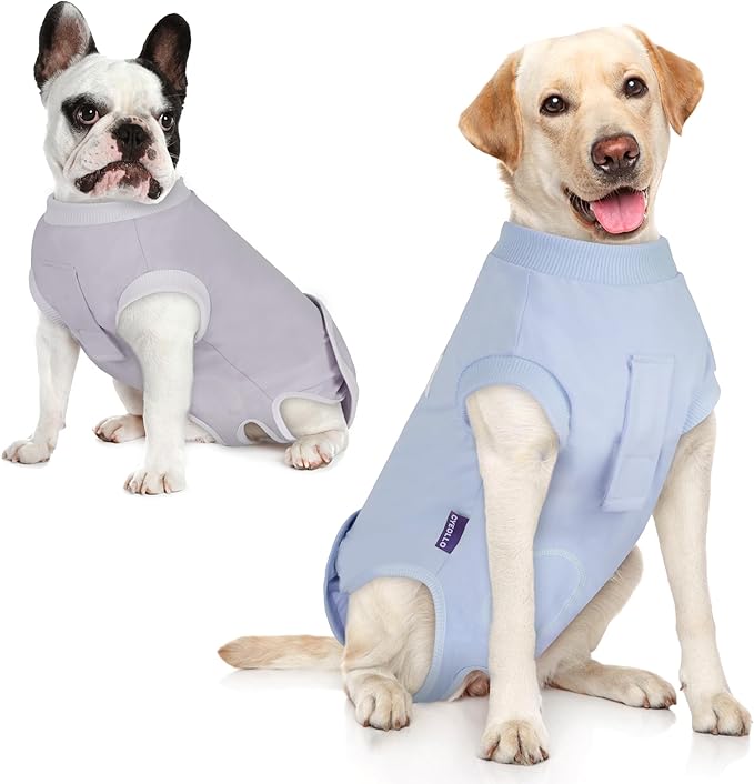 cyeollo 2pack Surgery Recovery Suit for Dogs Cats Soft Breathable Female Male Pet Bodysuit After Surgery for Spay, Neuter, Surgical Recovery Onesie Shirt for Medium Large Dogs, Blue & Grey, XL