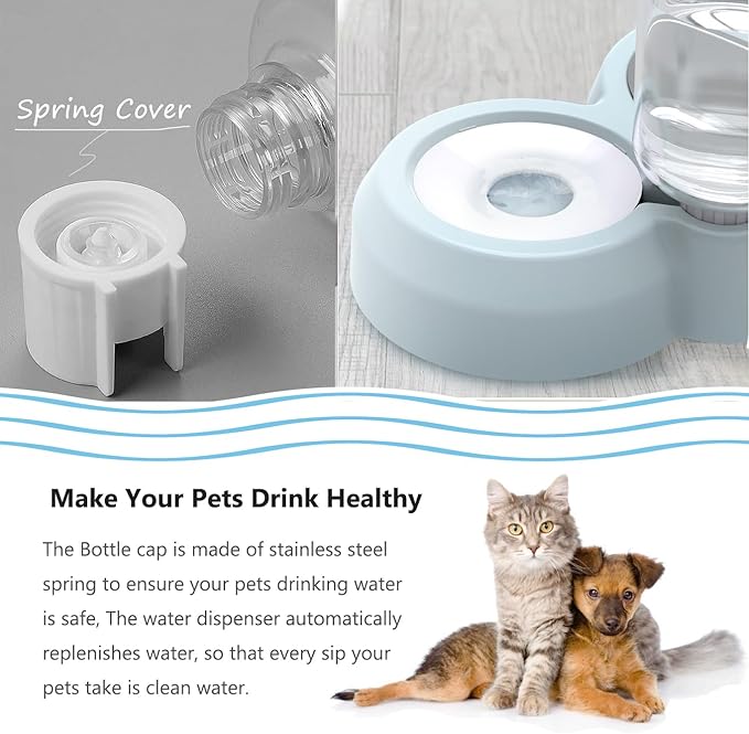 Dog Bowls, Puppy Cat Food and Water Bowl Set with Water Dispenser and Stainless Steel Bowl Non-Slip Mat, Detachable Gravity Pet Feeder and Waterer Set for Cats Dogs Puppy Rabbit (Blue)