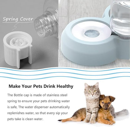 Dog Bowls, Puppy Cat Food and Water Bowl Set with Water Dispenser and Stainless Steel Bowl Non-Slip Mat, Detachable Gravity Pet Feeder and Waterer Set for Cats Dogs Puppy Rabbit (Blue)