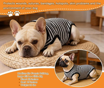 Dog Surgery Recovery Suit Dogs Neuter Spay Female Male Protective Clothes,Black Striped XL