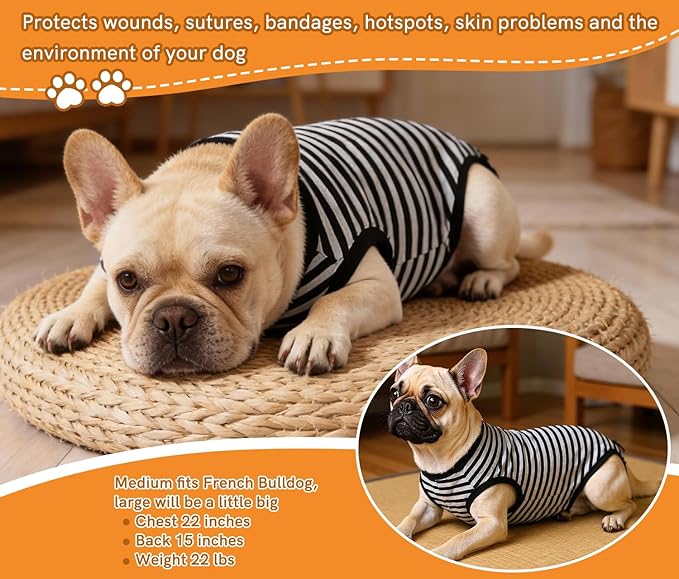 Dog Surgery Recovery Suit Dogs Neuter Spay Female Male Protective Clothes,Black Striped 3XL
