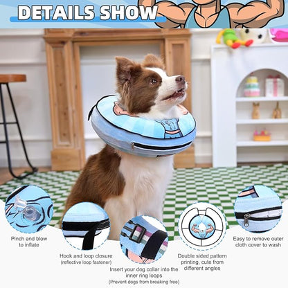 KOOLTAIL Inflatable Dog Cone Collar, Soft Donut E Collar for Dogs After Surgery to Stop Licking Enhanced Alternative, Blow Up Pet Neck Pillow Recovery Adjustable Cone for Dog Cat,Hercules M