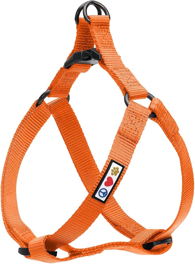 Pawtitas Medium Orange Dog Harness - Adjustable Reflective Harness for Dog Walking, Solid Color, Nylon, Buckle Closure, Machine Wash