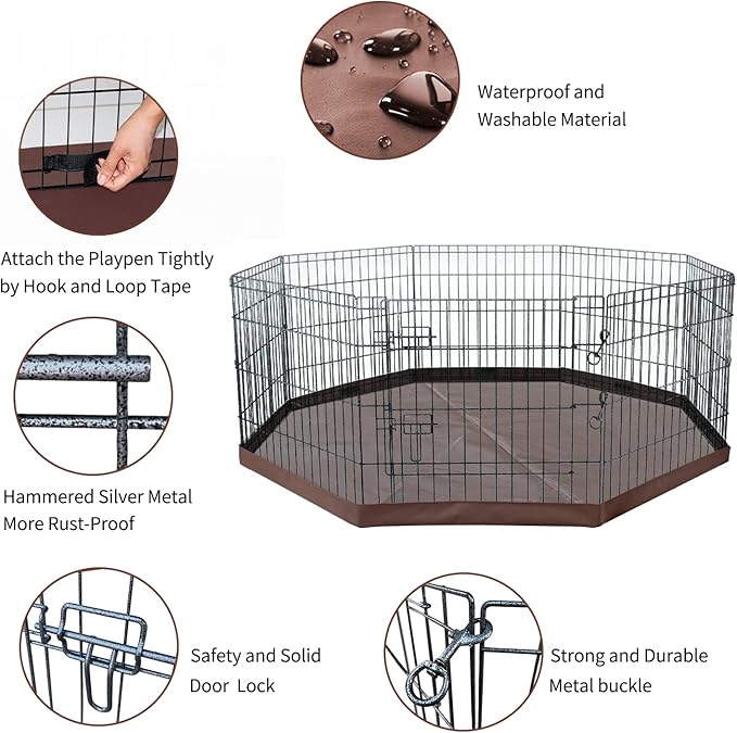 NEZUC Foldable Silver Metal Dog Exercise Playpen Gate Fence Dog Crate 8 Panels 30 Inch Height Puppy Kennels with Bottom Pad for Animals Outdoor Indoor (with Bottom pad, 8 Panels 30" H)