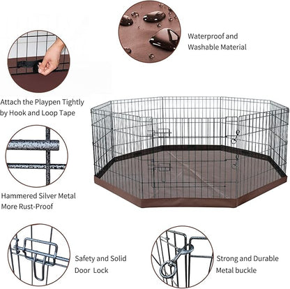 NEZUC Foldable Silver Metal Dog Exercise Playpen Gate Fence Dog Crate 8 Panels 30 Inch Height Puppy Kennels with Bottom Pad for Animals Outdoor Indoor (with Bottom pad, 8 Panels 30" H)