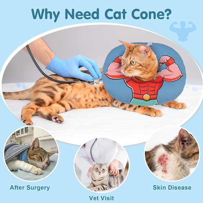 BEAUTYZOO Cat Cone Collars Soft, Cat Recovery E Collars After Surgery to Stop Licking, Adjustable Elizabeth Circle Collar Cute Pet Donut Pillow for Cats Kitten Small Dogs, Dark Blue S