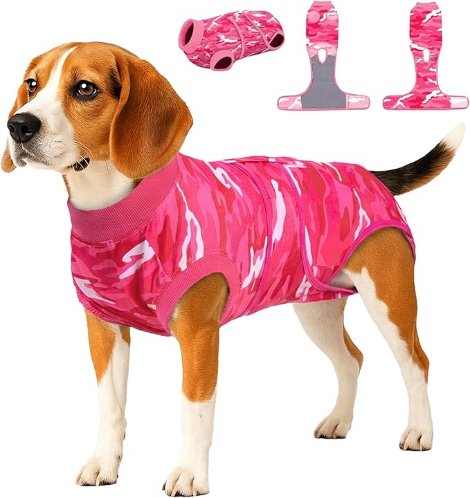 PetWarm Dog Onesie for Surgery Male, Anti-Licking Pet Surgical Recovery Onesies Suit Surgery Suit for Dogs, Professional Pet Recovery Shirt Dog Abdominal Wounds Bandages, Camouflage Pattern, Pink, M