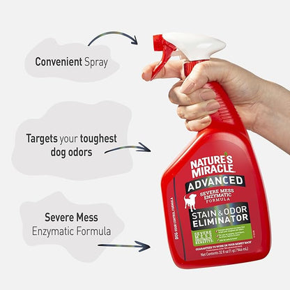 Nature’s Miracle Advanced Stain and Odor Eliminator Dog Spray, Fresh Scent, Severe Mess Enzymatic Formula for Tough Pet Messes, 32 Ounces, Red