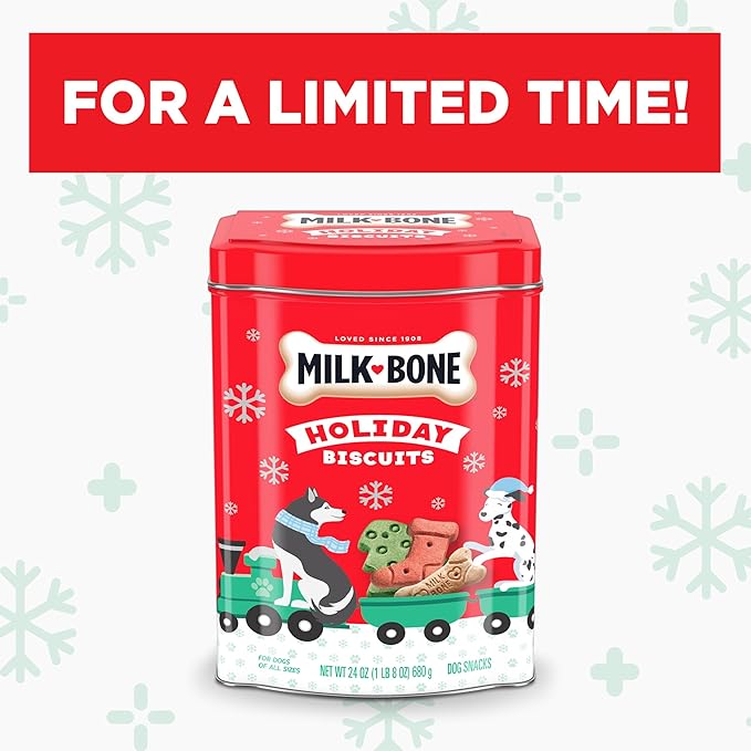 Milk-Bone Limited Edition Holiday Dog Treats, Small Biscuits, 24 Ounce Reusable Tin (Pack of 2)
