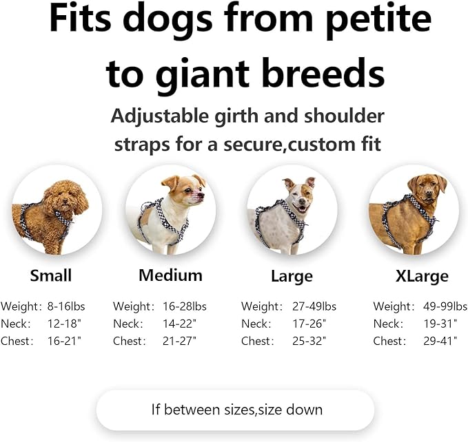 Roses&Poetry Dog Harness Medium Sized Dog, 6 Point Adjustable Fit No Pull Harness with Handle for Control and Easy Walking, Reflective Pet Halter Harnesses（Blackwhite-M）