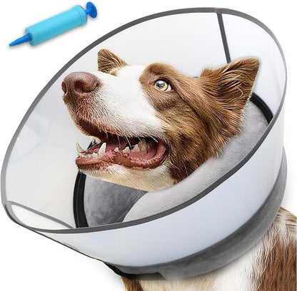 2-in-1 Upgraded Inflatable Dog Cone Collar with Detachable Anti-Licking Shield, Soft Adjustable Elizabethan Collar for Dogs After Surgery (XL, Grey)