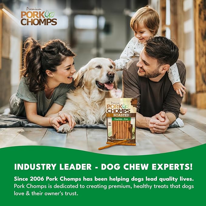 Pork Chomps Roasted Pork Skin Dog Chews, 5 Inch Mini Twists, 20 Count - Long-Lasting Treats for Dogs - High Protein, Rawhide-Free, Low Fat, Healthy & Delicious Chews